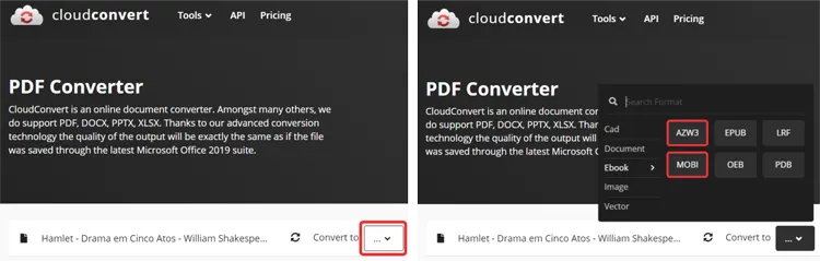 Converter livro online kindle — passo 2